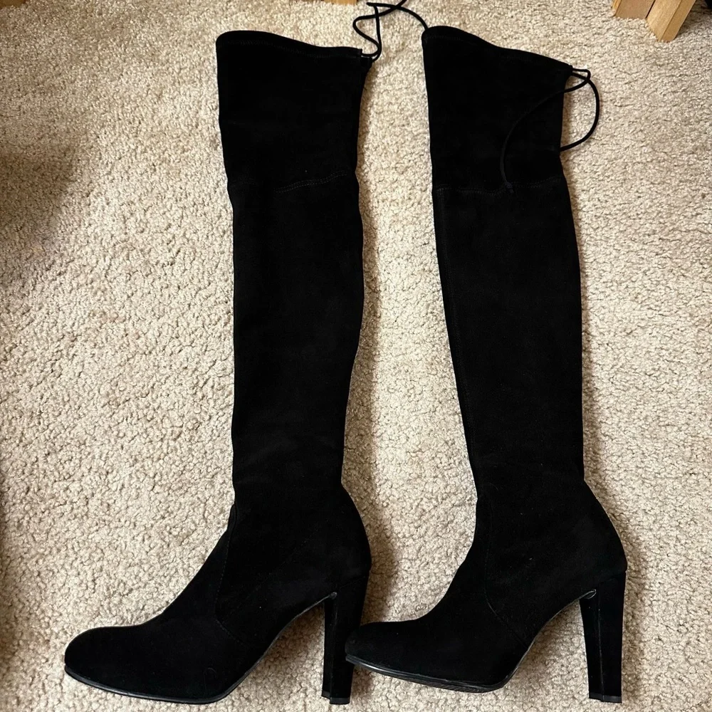 Stuart Weitzman Highland Suede Over-the-Knee Blogger Boots in black